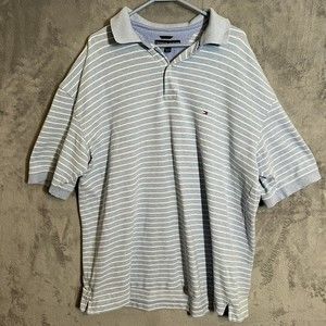 Tommy Hilfiger Polo Shirt Mens 2XL Striped Pullover Collared Short Sleeve Cotton